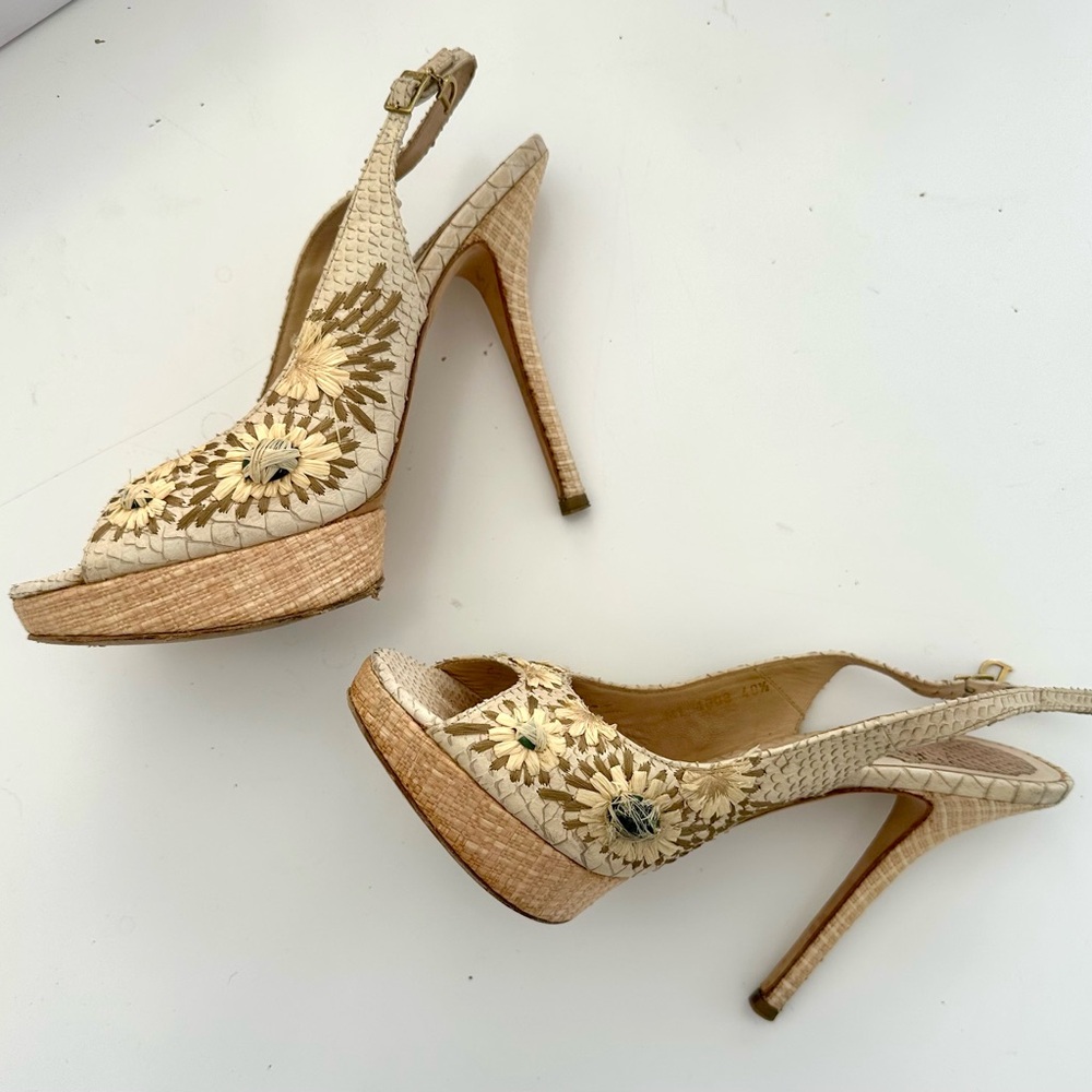Dior Cream and Gold Stiletto Slingback Heels
